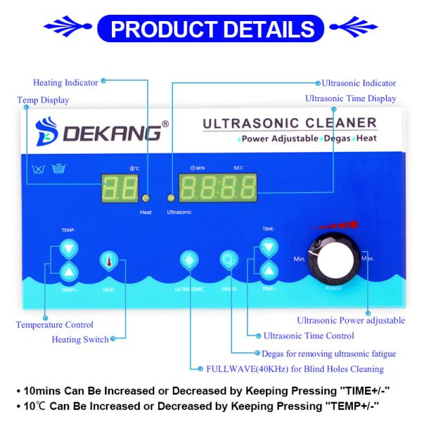 Degas Digital Heated Ultrasonic Cleaning Bath Power Adjustable 30L 600W Stainless Steel Tank