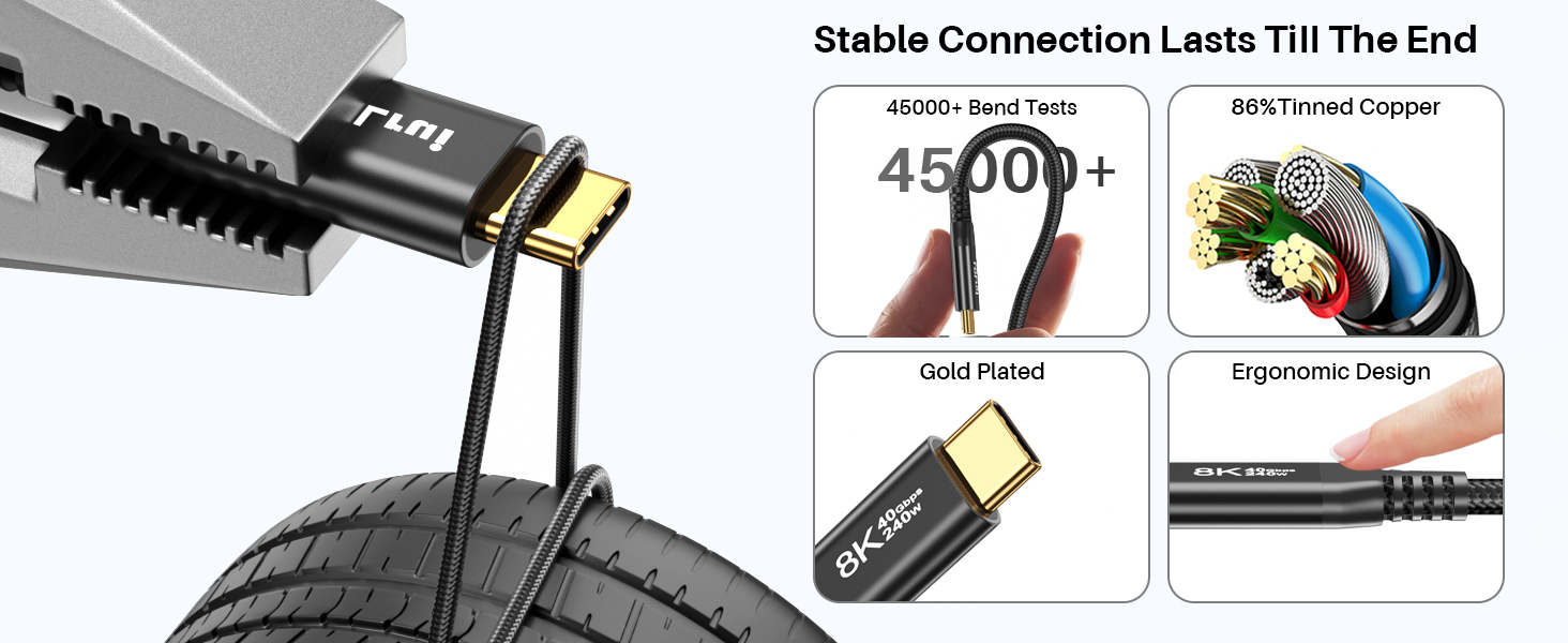 1M USB4 Cables 8K 60Hz Video Fast Charging Type C Cable 240W EPR 40Gbps Compatible With Thunderbolt 4 3