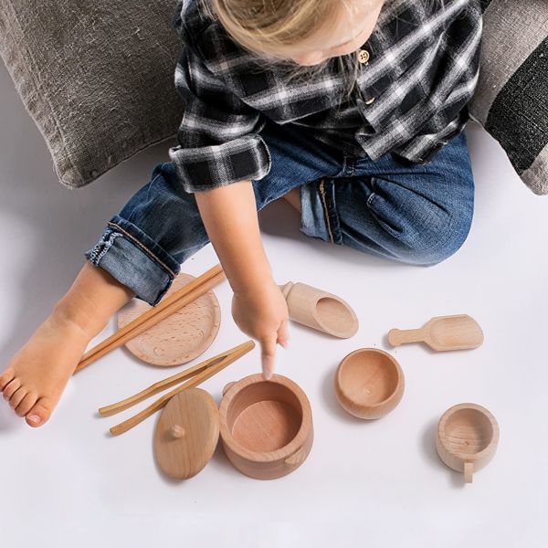 Tableware 8.9cm Wooden Miniature Kitchen Set Wooden Cooking Set Toy
