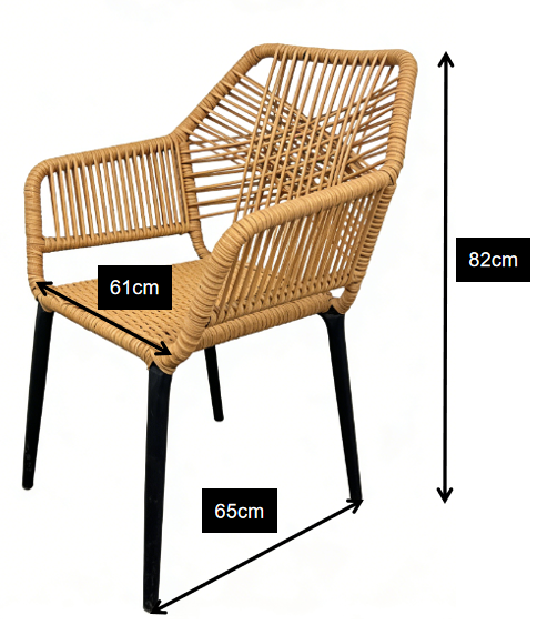 Yoshen Stackable Outdoor Hand Woven Rattan Chair Black Frame for Patio Cafe Commercial Use