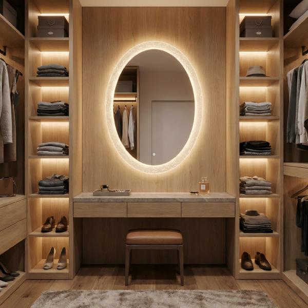 Kingstin Luxury Acrylic Frame Backlit LED Mirror, Oval Smart Bathroom Vanity Mirror with Defogger & Dimmable Light