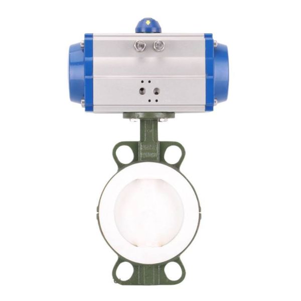 Chemical Anti-corrosion Pneumatic Fluorine Lined Butterfly Valve Wafer Connection Cast Steel Pneumatic Butterfly Valve