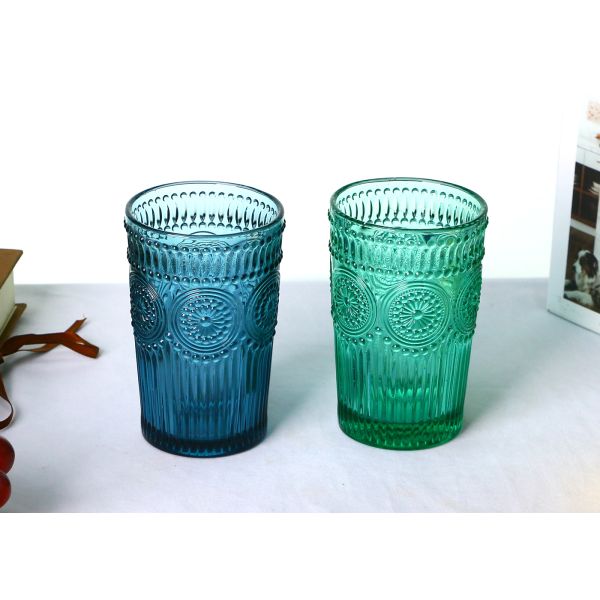 11oz Tumbler Drinking Glass , Sunflower Embossed Hotel Collection Highball Glasses