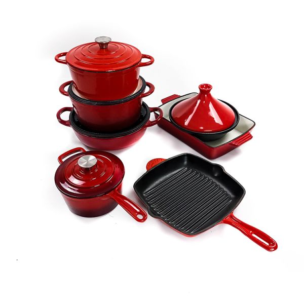 7 Piece Cast Iron Cookware Sets Enameled For Indoor And Outdoor