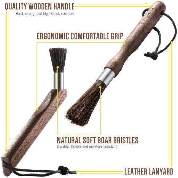 Natural Walnut Wood Espresso Coffee Grinder Cleaning Brush For Barista
