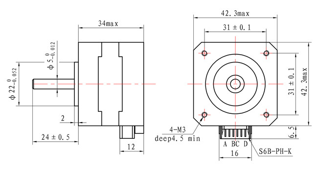 】 2 【42SHD0001 - NEMA 17 участка 1,8 deg DC 34mm 26N.cm 0.4A 12V мотор 4 проводов двухполярный Stepper