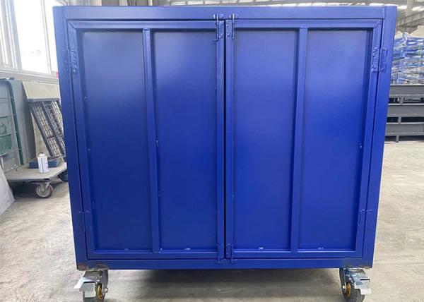 Powdercoating Mobile Lockable Metal Pallet Cage Industrial Stillages On Wheels