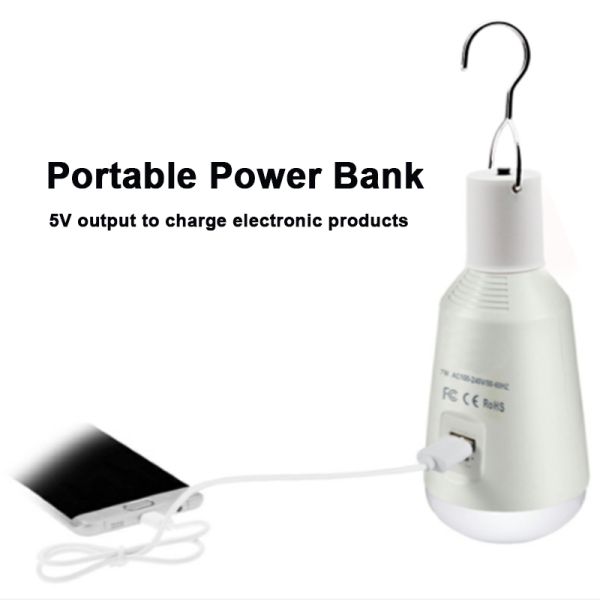 LED Solar Light Solar Bulb with Remote Control Lamp Indoor Waterproof Panel Emergency Plastic Bulb Hook Tent Lantern Outdoor