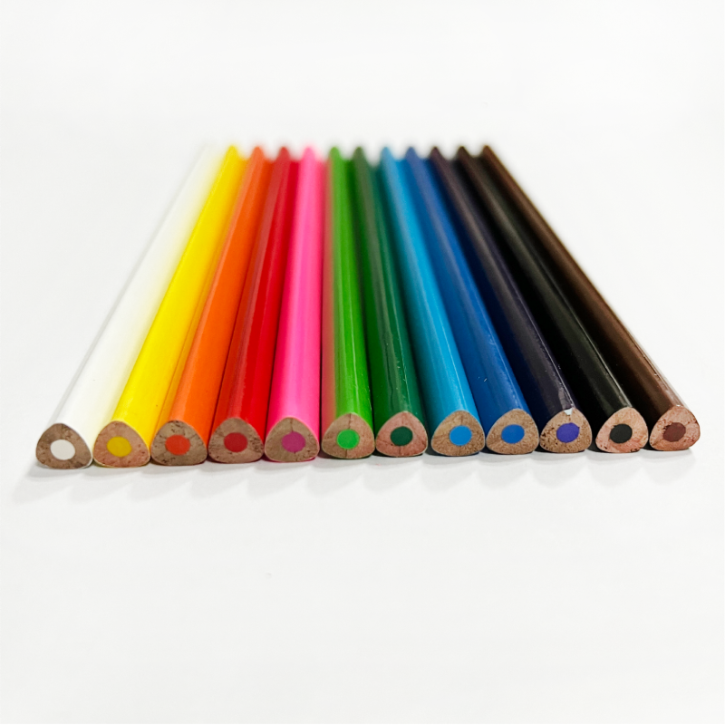 High Quality 7 Inch 12PCS Colored Long Students Painting Wood Triangle Color Pencil