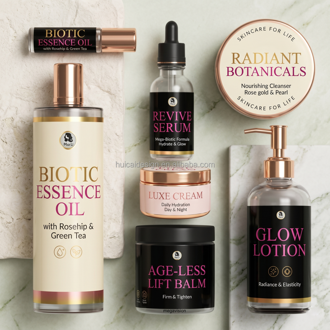 Custom Face Serum Label Waterproof BOPP Gold Foil Cosmetic Bottle Sticker Roll Printing Private Logo Labels