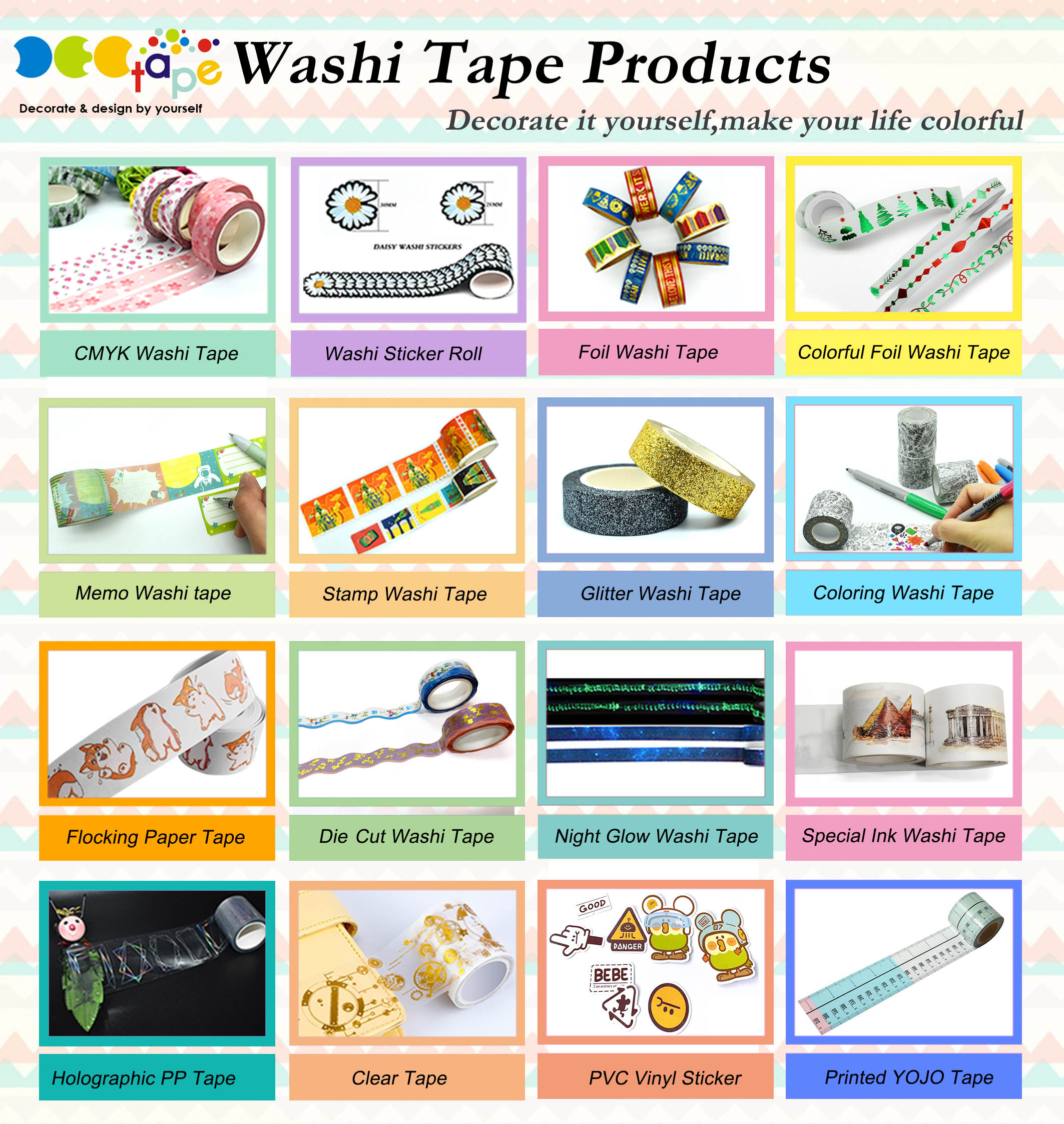 Изготовленная на заказ маскируя лента Washi фольги печатая ленту Kawaii Washi бумажную