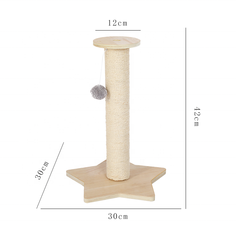 Stylish Sisal Wood Cat Scratching Post for Small Cats Includes Plush Toy Ball and Star Bottom