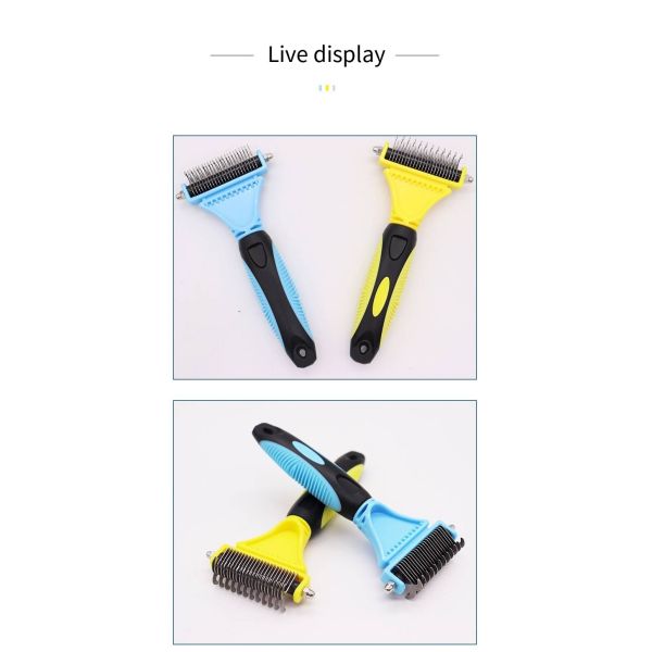 Домашние любимцы Двусторонний нержавеющая сталь завязка щетка для собак и кошек Кожа дружественный девальватор гребень