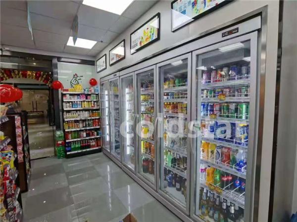 Commercial Glass Door Supermarket Display Cooler Air Cooling Refrigerator With Split Radiator