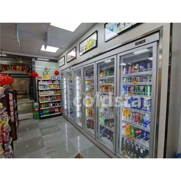 Supermarket Vertical Glass Door Multideck Refrigerated Chiller Showcase