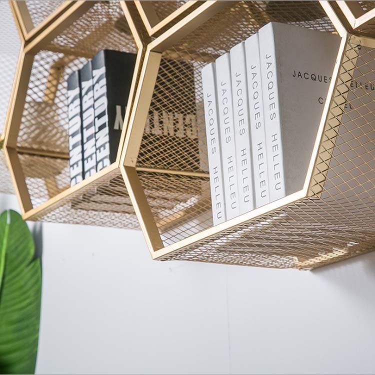 Contemporary Design Style Metal Hexagon Wall Shelf for Wall Mount Storage