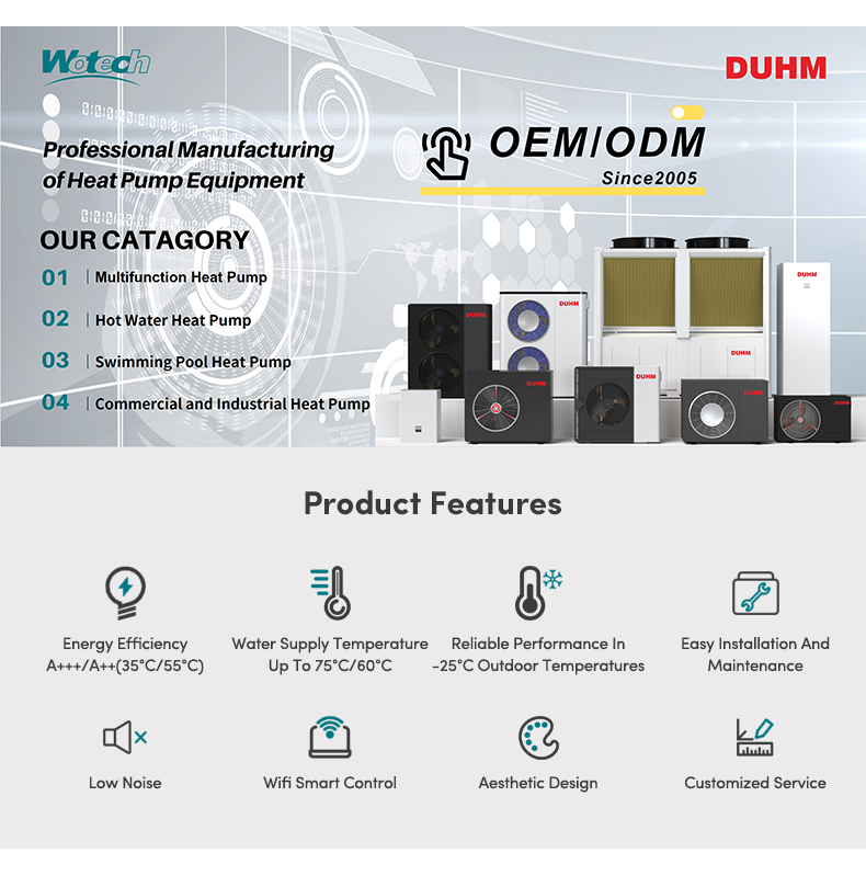 Моноблок 20кВт R32 EVI Воздух-водяной тепловой насос А для домашнего отопления Охлаждение Электрический