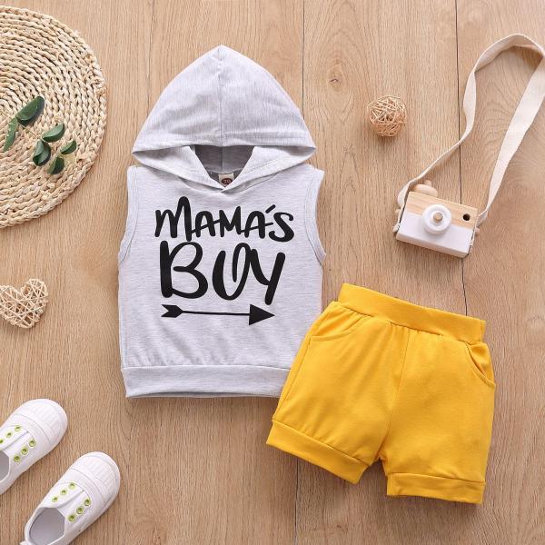 Summer Black Two Piece Suit 47in Yellow Sleeveless Jacket For Boys
