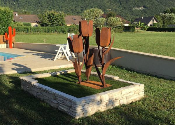 Escultura de aço vivo da flor do sumário da tulipa de Corten para a decoração do jardim