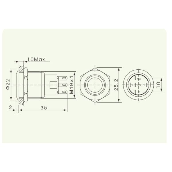 19mm Ring Led Illuminated Push Button Switch With Pigtail 5 Pin Black black Alluminum Anti-vandal
