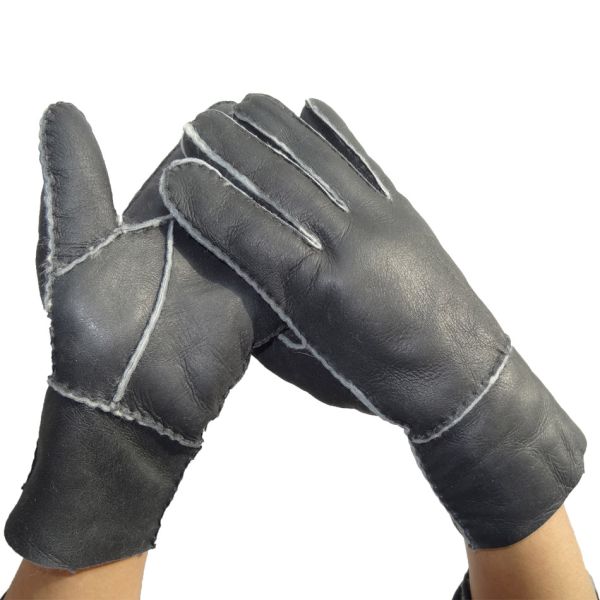 Wholesale Cheap Machine Sewing Stitching Lamb Fur Winter Warm Leather Gloves Men