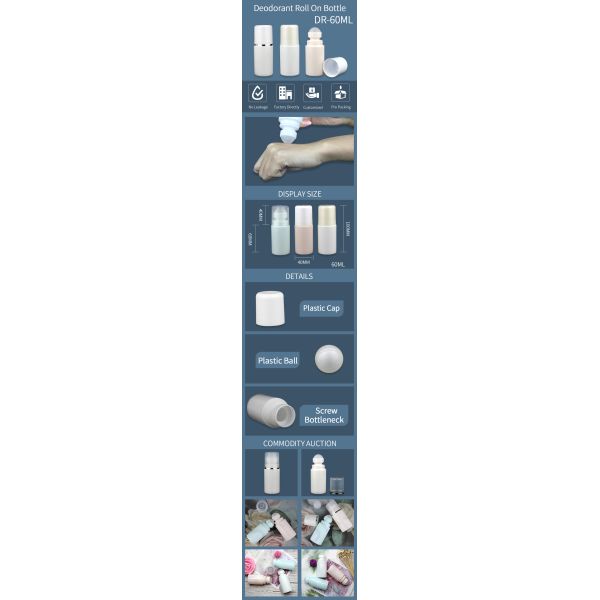 60ml 2 oz Custom Color PP PCR Eco-friendly Plastic Bottle Deodorant Roll on Packaging
