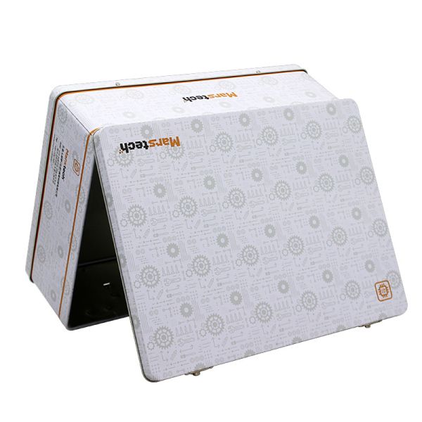 Custom Rectangle Shape Suitcase Tin Box Metal Lunch Tin Can with Lock and Plastic Handle Gift Packaging Tin Box