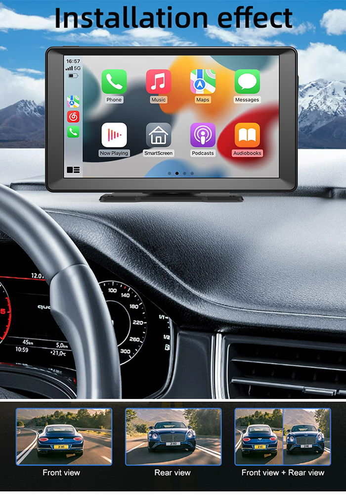 9 Inch IPS Touch Screen Portable Car Stereo Player 1080P With Wireless Apple CarPlay