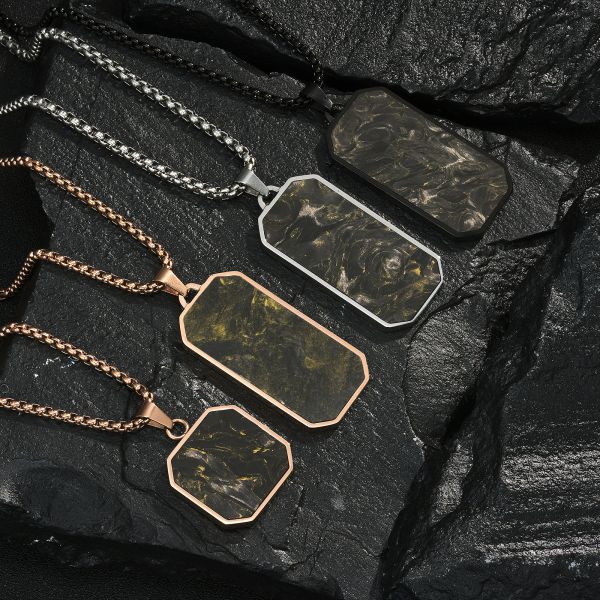 Joyería de oro rosa de acero inoxidable de fibra de carbono con recubrimiento de la cruz colgante de cadena de metal collar para hombres