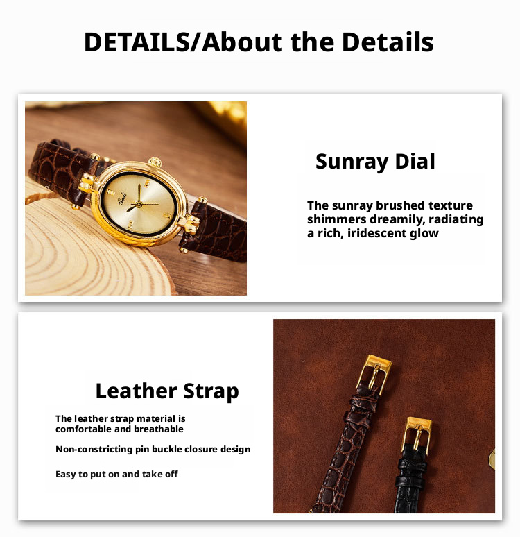 Vintage Women's Dress Watch – Sunburst Gold Dial Black Leather Strap