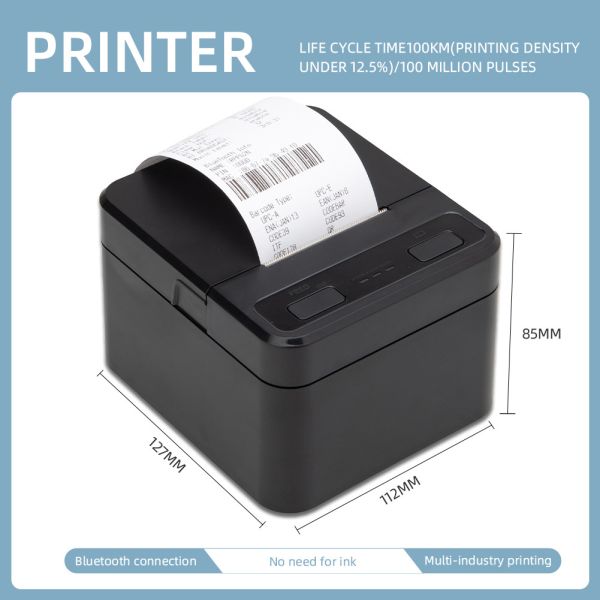 1- 2 Inch Wireless Bluetooth Thermal Printer for Multi-Language Receipts and Barcodes