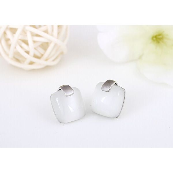 S925 sterling silver earrings sterling silver earrings Korea Korean large square opal