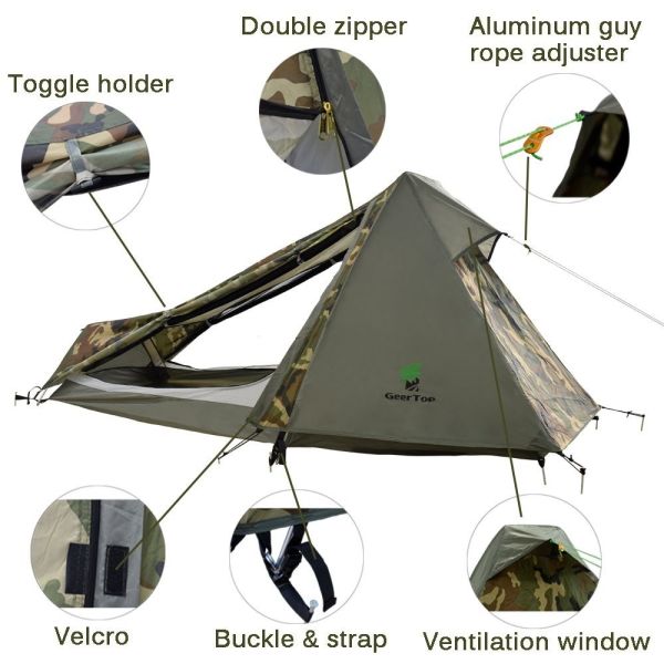 1-Person 3-4 Season Camping Hiking Lightweight Backpacking Camouflage Tent For Outdoor
