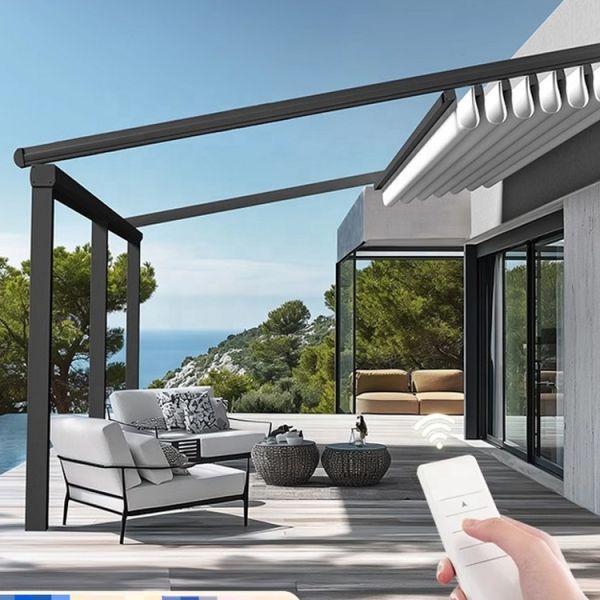 Sunshade Sliding Folding Lip Roof Outdoor Retractable Canopy Aluminum Frame Polyester Sail 6m Projection Ordinary Switch Pergola