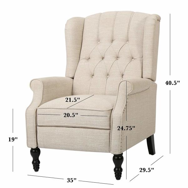 Tufted Fabric Arm Chair Recliner Beige Fabric Accent Chair For Living Room
