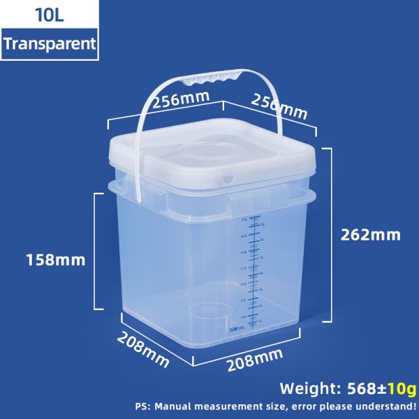 Wholesale 4L 10L 16L Clear PP Graduated Bucket Eco Friendly Thickened Empty Plastic Square Bucket With Scale Line for Chemical Liquids