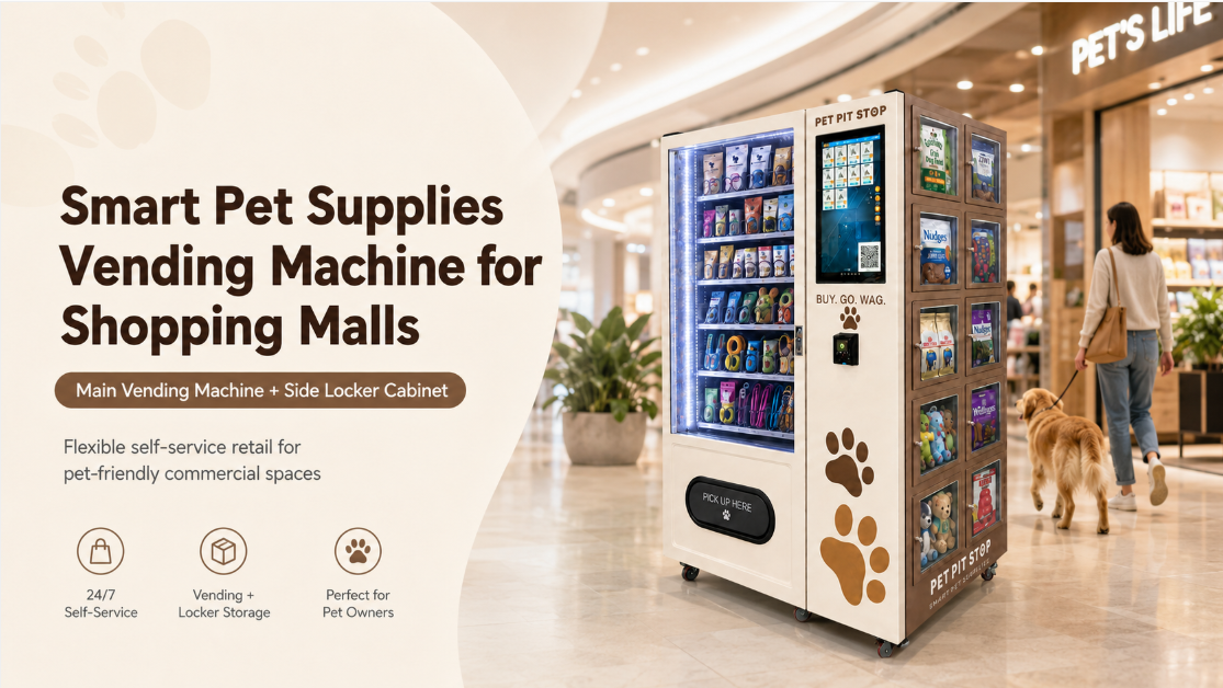 WEIMI Smart Pet Supplies Vending Machine with Side Locker Cabinet for 24/7 Mall Retail
