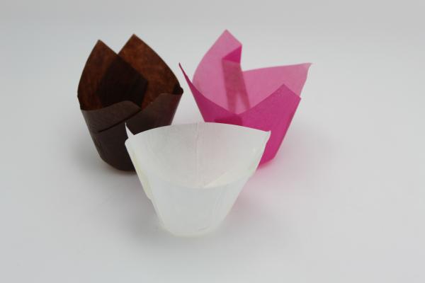 hot pink /dark brown/pure white cake tulip cup