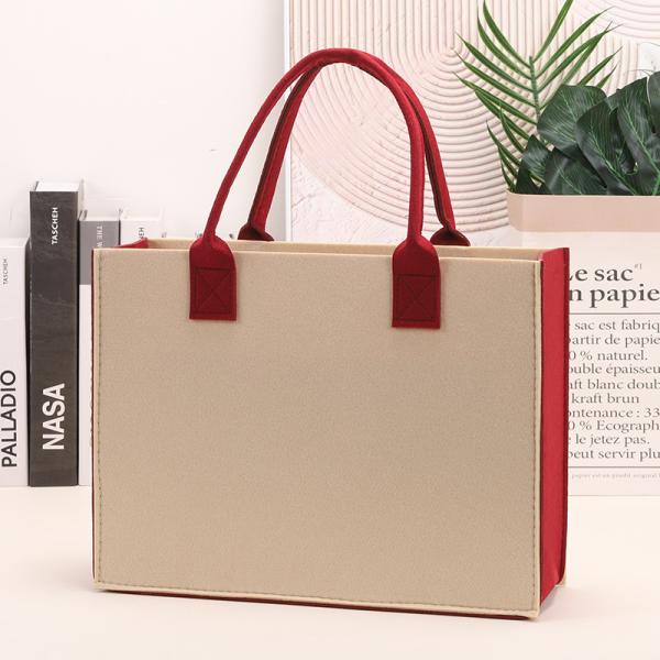 Felt Tote Bag Reusable Lightly Heavy Duty Grocery Tote Bag With Handles Shopping Felt Bags Wholesale Custom Simple Letter Logo Eco-Friendly Durable Multi-Scenario Suitable Felt Shopping Tote Bag
