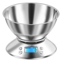 Báscula de cocina de acero inoxidable fácil de usar con diseño redondo y 2 pilas AAA de 1,5 V