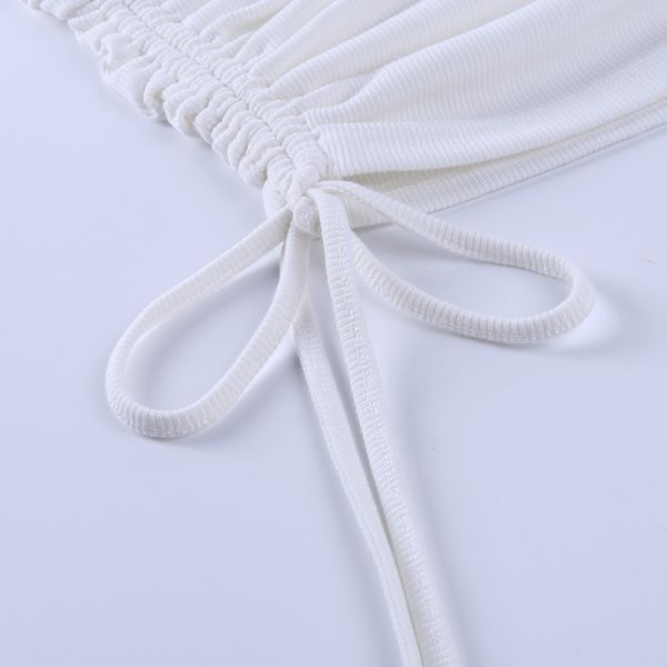 Side Adjust String Rib Knit Women Crop Top , One Side Off Shoulder Crop Top