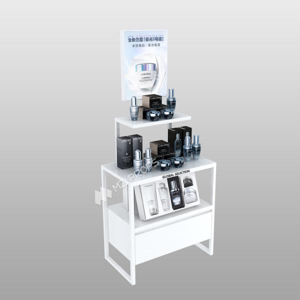 Cosmetic Store Stand White Laminated Display Rack with Light-box for Skincare Shop Decoration and Retail Shop Fitting