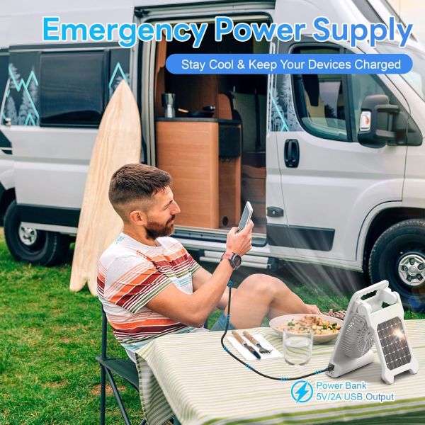 Outdoor All-Rounder,Solar/USB-C Dual Charging ,Four-Speed Camping Fan Light (with Emergency Power Supply)