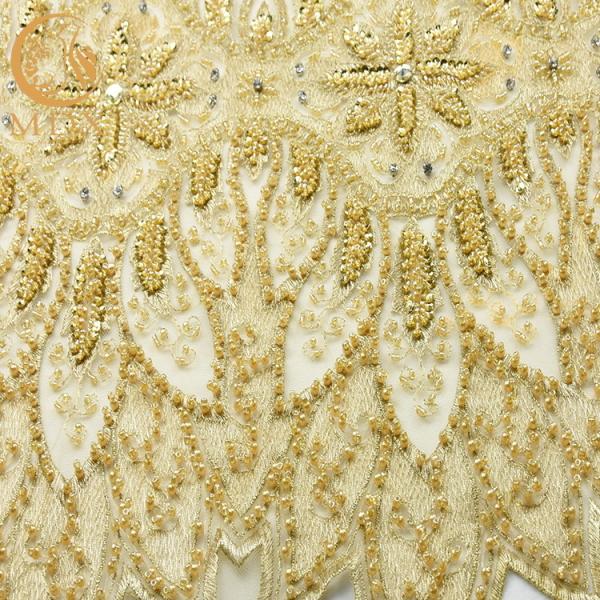 O ouro Sequined pesado perlou o nylon feito a mão macio da tela 80% do laço