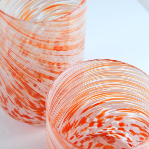 Hand-blown Orange Swirl Confetti Glass Cup - Artisan Crafted Drinking Glass for Whiskey and Cocktails