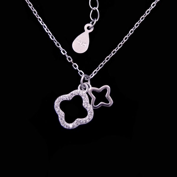 Elegant Design Sterling Silver Pendant Necklace 925 Two Round Shape