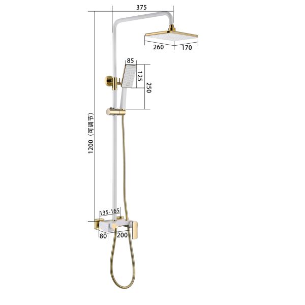 Exposed Shower Faucet Feature Without Slide Bar Modern Brass Rainfall Bathtub Tap Set