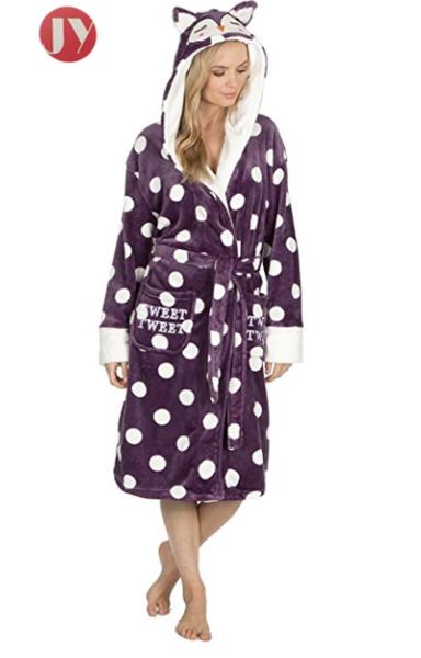 Funny Design Animal Hooded Bathrobe Fluffy For Girls Cartoon Character Embroidery