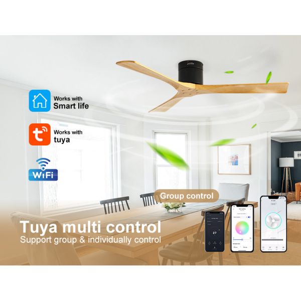 3 lâminas Ventilador de teto de madeira com controle remoto Motor DC silencioso Alta velocidade