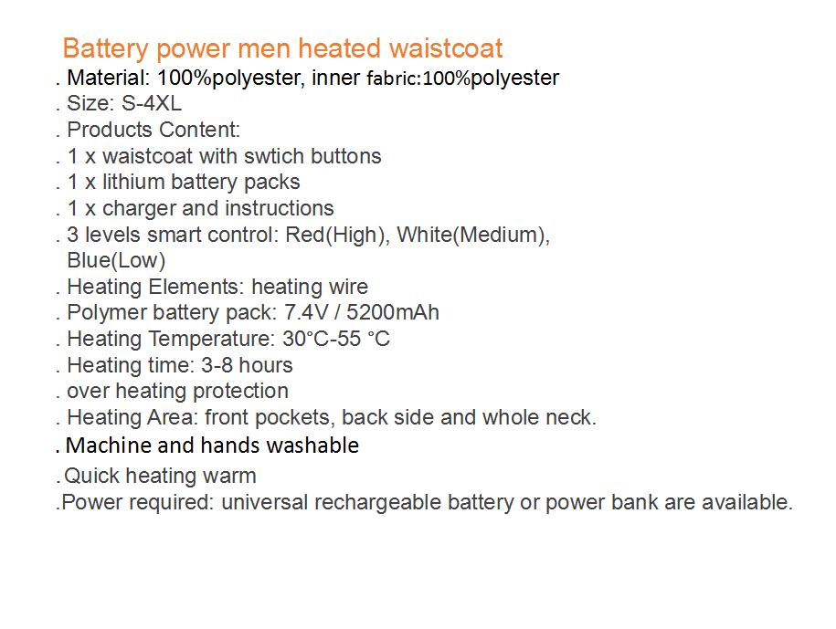 Femmes infrarouges d'USB 5v de coton d'Autumn Winter Heated Waistcoat Men extérieures